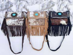 <b>Real</b> Cowhide <b>Leather</b> Fringe <b>Handbag</b> Turquoise Stone Stylish Bohemian Tassel Sling Bag Multi-Use Zipper Hot Sale Fringe Bag - Product Image 5