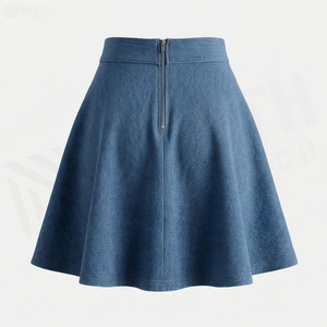Jupe courte en jean pour femme, coupe trapèze, couleur unie, style décontracté, taille normale, tissu tissé, confortable, à porter toute l'année - Product Image 2