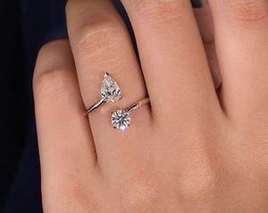 Anillo Abierto de Moissanita, Corte Pera, Corte Redondo, Ajustable, Plata de Ley 925, Anillo de Compromiso para Mujer, Joyería Fina - Product Image 6