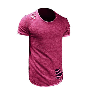 Camiseta Casual para Hombre, 100% Algodón, Lisa, con Efecto Desgastado, Logotipo Personalizado, Estilo Urbano, Transpirable, Ecológica, Manga Corta, Venta al Por Mayor - Product Image 1