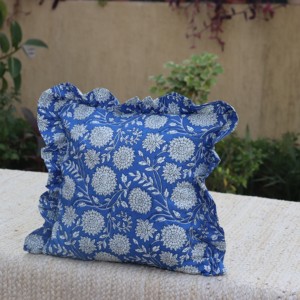 Housse de coussin bohème à imprimé bloc avec volants, faite à la main en coton, coussin décoratif bohème vintage pour la maison - Product Image 3