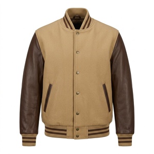 <b>Men's</b> <b>Purple</b> White Varsity Jacket PU Leather Sleeve Preppy Style Turn-down Collar Button Closure Winter Wear - Product Image 2