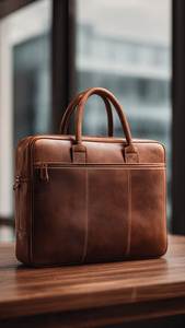 Brown Genuine <b>Leather</b> Men's Briefcase Classic Business <b>Messenger</b> <b>Bag</b> Zipper Closure Top Handles - Product Image 1