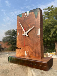 Natural Wood Epoxy Resin Modern <b>Electric</b> Silent Analog Wall <b>Clock</b> Needle Hygrometer for Living Room Bedroom Hotel Room Decor - Product Image 3