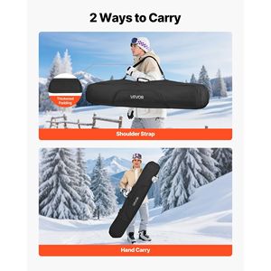 Borsa da sci da Snowboard imbottita da 65 pollici/165 cm 600D impermeabile In tessuto Oxford cinghie interne regolabili per viaggi aerei-bastoncini da sci neri - Product Image 4
