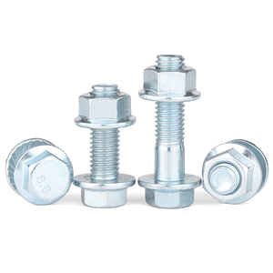 J&Gong <b>Flange</b> <b>Bolt</b> And Nut Set M5 M6 M8 M10 8.8 Grade Blue White Zinc Plated External Hexagonal With Washers - Product Image 2