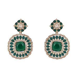 Pendientes de Aleación Chapados en Oro con Cristales Verdes y Diseño de Flor Vintage, Conjunto de Joyería para Mujer para Fiestas - Product Image 6