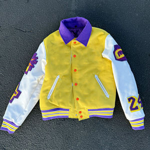 Chaquetas para hombre, chaqueta varsity, bomber, de invierno, de lana, con mangas de cuero, estilo streetwear, con logo personalizado. - Product Image 1