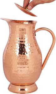 Pichet à eau en cuivre pur 70 onces, fait main, martelé, grande carafe, bienfaits ayurvédiques, style vintage pour la maison et les cadeaux - Product Image 2
