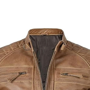 Veste Moto Homme LAMA INDUSTRIES en Cuir PU Marron Respirante Séchage Rapide Col Montant Fermeture Éclair Coupe Droite Hiver - Product Image 5