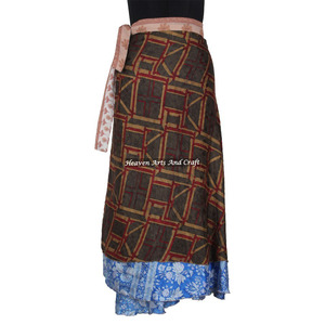 100 Ways Style Reversible Magic 2 Layer Reversible Magic Silk Saris <b>Wrap</b> Long <b>Skirt</b> Sari <b>Wrap</b> Around <b>Skirt</b> Two Layer Printed - Product Image 5