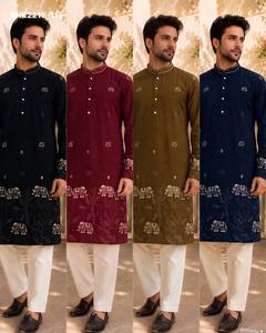 Kurta de hombre de calidad premium con diseño de elefante y lentejuelas, conjunto de pijama de algodón hasta la rodilla, proveedor de la India. - Product Image 2
