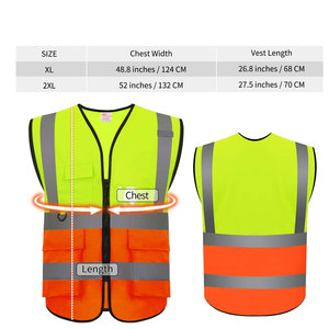 Gilet de sécurité réfléchissant haute visibilité avec fermeture éclair et poches, gilet en maille respirante, mélange orange et jaune - Product Image 2
