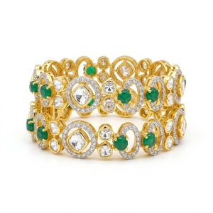 Luxury 925 Silver Monzo Bangles Green Stone Crystal Designer <b>Kada</b> Set for Geometric Design Women's Wedding Jewelry - Product Image 1