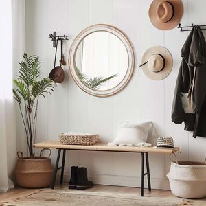 23.62-Inch <b>Wall</b> <b>Mirror</b> for Bath Wooden Farmhouse <b>Circle</b> <b>Mirrors</b> for Bedroom Entryway & Living Room Kitchen Bathroom Vanity - Product Image 2