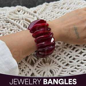 Artistic Acrylic Resin Unisex Round Shape Casting Technique Jewelry Bangles Fashion Statement Bracelets Red Color - Product Image 5