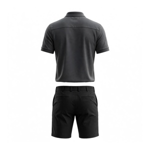 Ensemble polo et short bermuda pour homme, 100% coton respirant, couleur unie, séchage rapide, vêtements décontractés avec poches, design taille mi-haute - Product Image 4