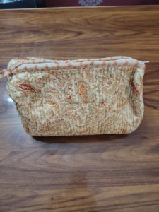 Bohemian Embroidered Cosmetic Bag Red Textile Zipper Closure Portable Small Makeup Pouch With Handle Lightweight Puffer - Product Image 1