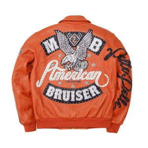 ODM Custom Leather Bomber <b>Jacket</b> Streetwear <b>Rhinestone</b> Embroidery Patchwork Genuine Leather Avirex Style <b>Jackets</b> Manufacturers - Product Image 6