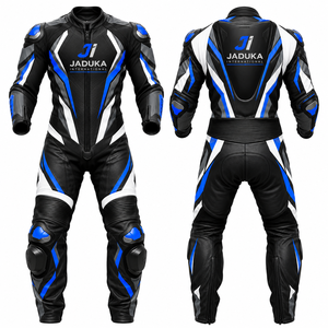 Combinaison de moto en cuir pour homme, manches longues, une pièce, noir, bleu, blanc, impression par sublimation, respirante, toutes saisons - Product Image 1