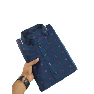 ATRACTIVA VISCOSA TRABAJO TEJIDO HOMBRE KURTA PIJAMA AZUL - Product Image 1