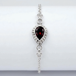 Natural Garnet Pear Shape 925 Sterling <b>Silver</b> Handmade <b>Bracelet</b> for Women Boho Fashion Charm Women's Birthday Anniversary Gift - Product Image 1