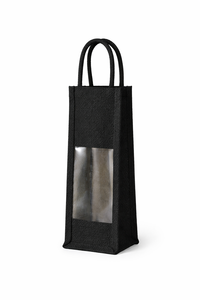 Bolsa de Yute Negra para Botellas de Vino con Ventana Transparente, Reutilizable, Ecológica, para Regalos - Product Image 5