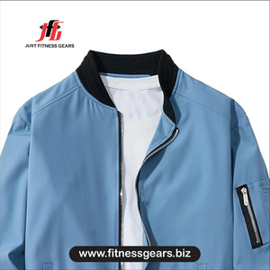 เสื้อแจ็คเก็ตบอมเบอร์สีฟ้าอ่อนสำหรับผู้ชาย แบบมีซิป ป้องกันลม สวมใส่สบายๆ สำหรับฤดูใบไม้ร่วง - Product Image 3