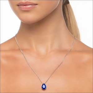 Classic Pear Cut Sapphire Solitaire Pendant Silver Plated Zinc Alloy Claw Setting Unisex Water Drop Charm Gift - Product Image 4