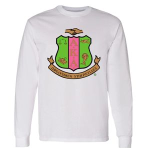 Camiseta Blanca de Manga Larga con Estampado Gráfico de Letras Griegas, Cuello Redondo, Estilo Casual, Ropa Urbana para Uso Diario - Product Image 1