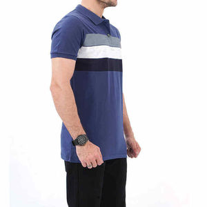 Men's Short Sleeve Solid for Shirt Regular Fit Casual Knitted Design 100% Cotton Breathable Winter Blue with <b>White</b> Gray Bands - Product Image 1