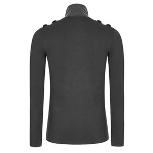<b>Men's</b> Gothic Longsleeve Shirt Slim Fit T-Shirt with Faux Leather Stand-up Collar and D-Ring Shoulder Straps - Product Image 2