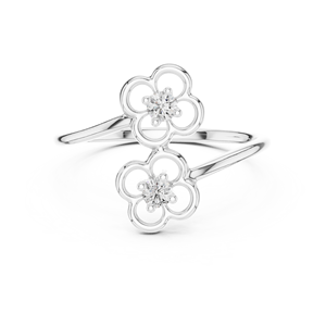 Anillo de Diamantes Cultivados en Laboratorio, Diseño Floral Minimalista, Oro Blanco Sólido de 18 Quilates con Baño de Rodio, para Mujer, Compromiso, Boda, Fiesta, Uso Diario - Product Image 1