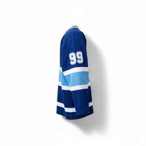 Maillot de hockey sur glace bleu personnalisé avec logo loup 99, impression sublimée, vêtements à manches longues pour hommes, anti-humidité - Product Image 2