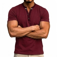 T-shirt Henley Premium pour Homme – Logo Avant, Coton Doux, Col en V, Manches Courtes, Coupe Droite, Polaire, Écologique, Moderne, Quotidien