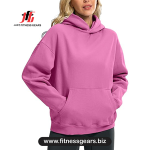 Sweat-shirt à capuche surdimensionné pour femme en molleton de coton, couleur unie, manches longues, respirant, pour l'automne - Product Image 1