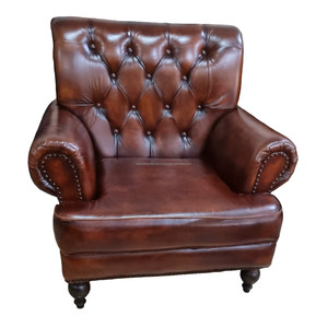 Classic Genuine Leather High <b>Back</b> Armchair with Tufted Wingback Design and Solid Wood Legs Elegant <b>Chair</b> for Living Room Bedroom - Product Image 1