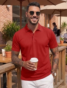 เสื้อโปโลผู้ชายสีเบจลายทางถักแขนสั้นไซส์ใหญ่สไตล์ลำลอง - Product Image 5