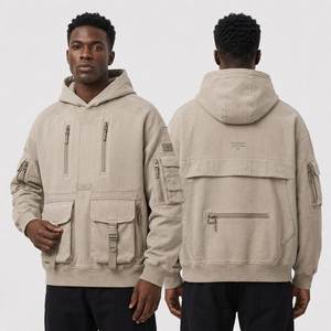 Sweat à capuche oversize unisexe en molleton doux de coton et polyester 400+ GSM, avec poches à rabat et fermetures éclair, style streetwear hiver - Product Image 1