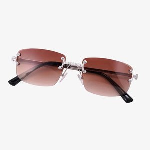 Lunettes de soleil sans monture en cristal glacé avec branches en bois, unisexes, de créateur, pour fêtes et style décontracté - Product Image 3