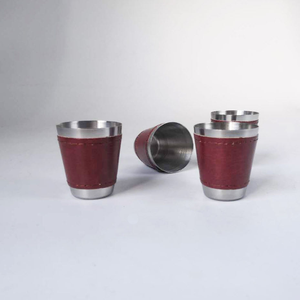 Mini verre à vin en acier inoxydable avec étui en cuir noir, tasse à boire portable, petit verre à shot en métal, vente en gros - Product Image 5