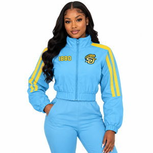 Chaqueta Corta Deportiva Bordada para Mujer, Ropa Universitaria de las Universidades del Sur de HBCU, Jaguars A&M, Venta al Por Mayor - Product Image 1