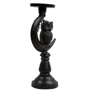 Lumi <b>Black</b> Aluminum Handmade Eco-Friendly <b>Candlestick</b> Holder with Owl and Moon Design for Religious Activities - Product Image 2