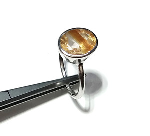 Natural Golden Rutilated <b>Quartz</b> <b>Ring</b> 925 Sterling Silver Faceted Gemstone Round Bezel Set Minimalist Style Unisex Jewelry - Product Image 4