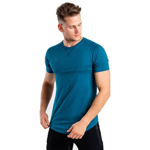 Camisetas casuales de color azul para hombre, unisex, 100% algodón, lisas, de verano, con cuello redondo, de color sólido, al por mayor, camisetas para hombre con logo personalizado - Product Image 1