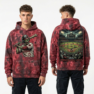 Sweat à capuche tie-dye gris délavé pour homme, motif squelette Matador, coupe oversize, streetwear personnalisé, pull épais - Product Image 3