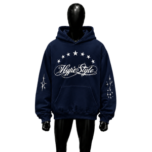 Sweat à capuche 100 % coton French Terry bleu marine style Hip Hop Hype, coupe oversize, avec poche imprimée, pour l'automne, streetwear classique urbain - Product Image 1