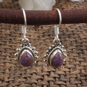Pendientes de cobre púrpura natural, pendientes colgantes martillados, joyería boho hecha a mano para mujer, regalo de 7.º aniversario, venta al por mayor - Product Image 3