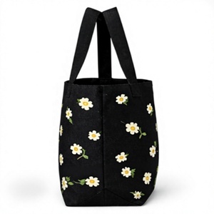 Custom Logo Eco Friendly Recycled Floral Design <b>Black</b> Organic Cotton Canvas Grocery Carry <b>Tote</b> Shopping <b>Bag</b> for Grocery - Product Image 3