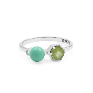 <b>Indian</b> Supplier Solid 925 Sterling Silver Turquoise Ball Peridot Gemstones <b>Ring</b> Minimalist Style Everyday Wear Fine <b>Ring</b> Jewelry - Product Image 1